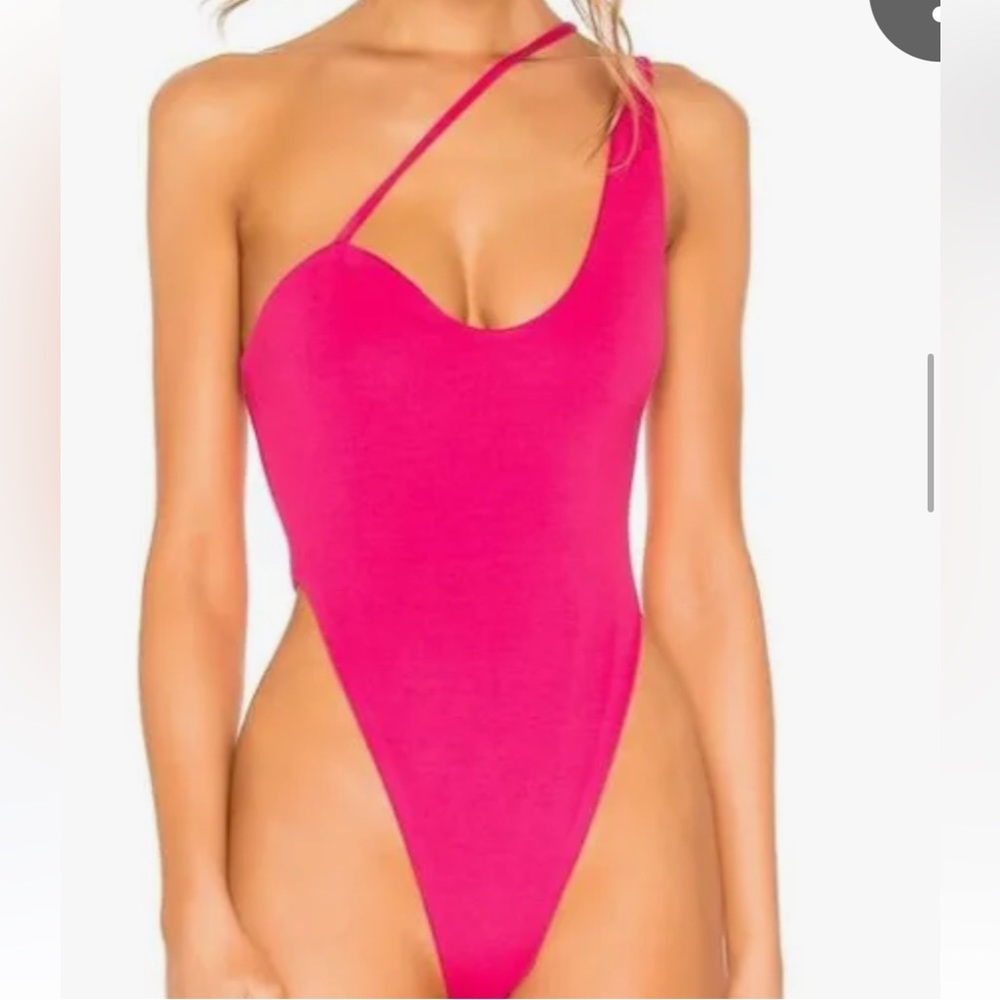 hours hot pink asymmetrical bodysuit
